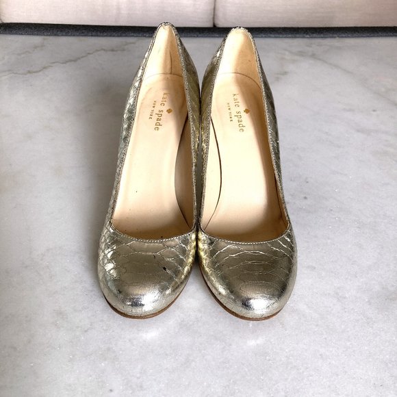 Worn 1x! Kate Spade Karolina gold / metallic snake high heel pumps / shoes - Picture 2 of 9